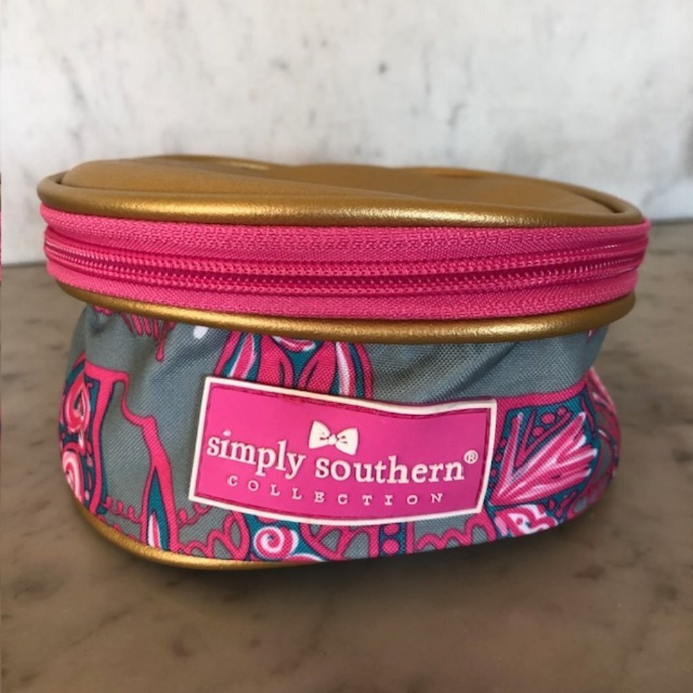 SIMPLY SOUTHERN Jewelry Case Pink Blue Floral Round Zip